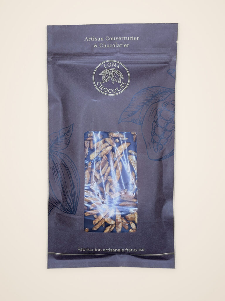 Chocolat Noir 64% Amandes caramélisées Fleur de sel – Lona Chocolat